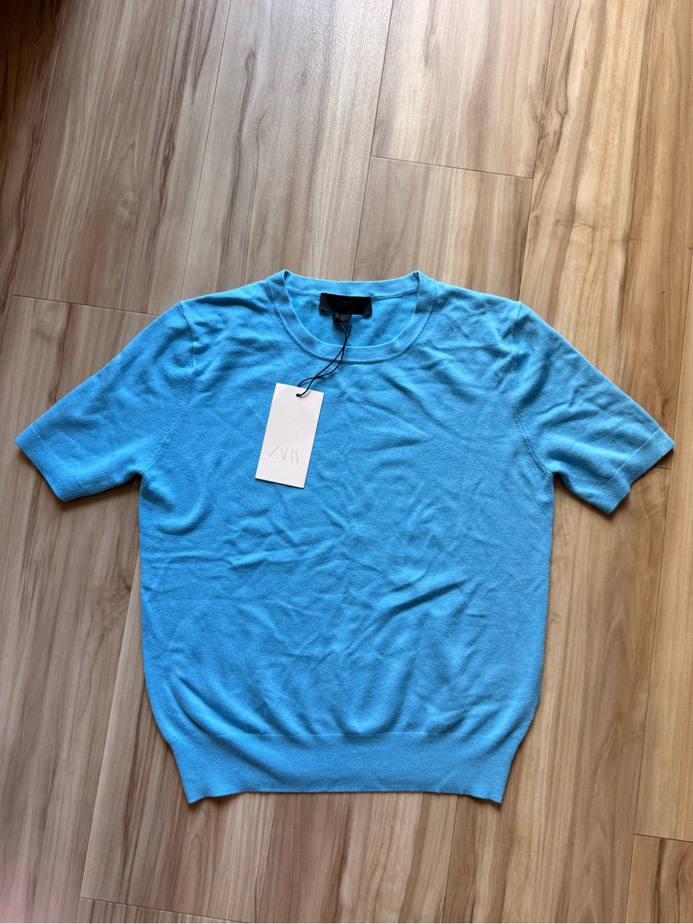 Zara Light Blue Short Sleeve Knit Top